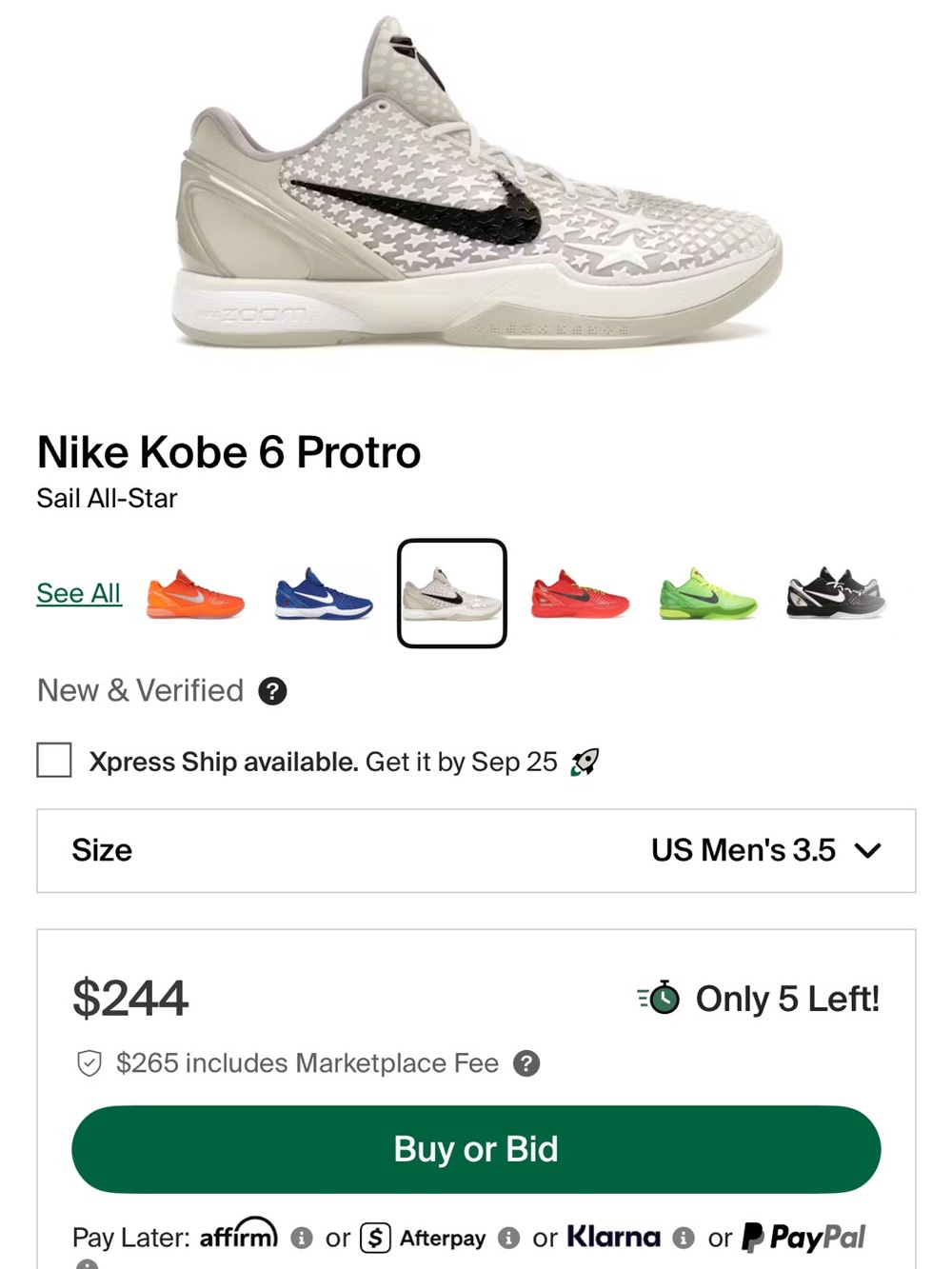 Nike Kids Kobe 6 Protro Sneakers in Sail with Black Swoosh
